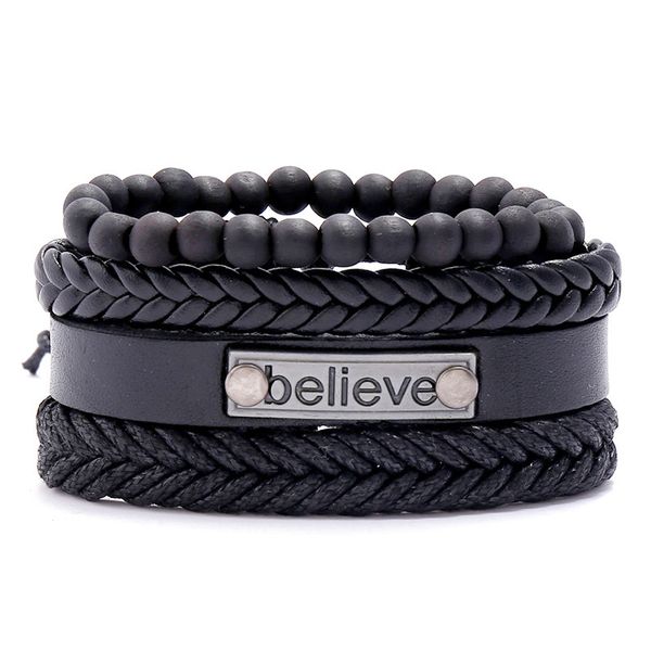 bangles bracelet hand woven cowhide diy four piece set believe combination men's jewelry, Black
bangles bracelet hand woven cowhide diy four piece set believe combination men's jewelry, Black