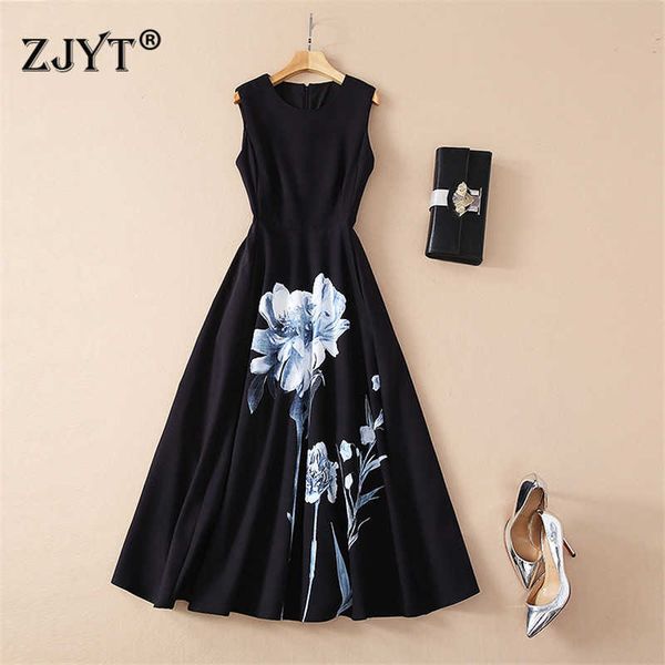 runway fashion spring summer robe women designers elegant sleeveless flower printed mid calf black tank dress party vestidos 210601, Black;gray
runway fashion spring summer robe women designers elegant sleeveless flower printed mid calf black tank dress party vestidos 210601, Black;gray