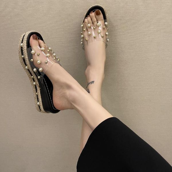 slippers 2021 summer thick bottom slope heel women diamond pearl fashion transparent wear, Black
slippers 2021 summer thick bottom slope heel women diamond pearl fashion transparent wear, Black