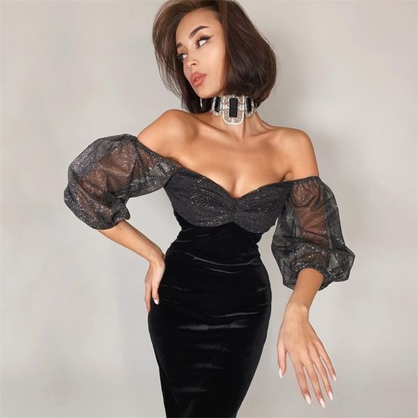 summer women fashion off shoulder black club dress short sleeve mesh midi celebrity evening party 210507, Black;gray
summer women fashion off shoulder black club dress short sleeve mesh midi celebrity evening party 210507, Black;gray