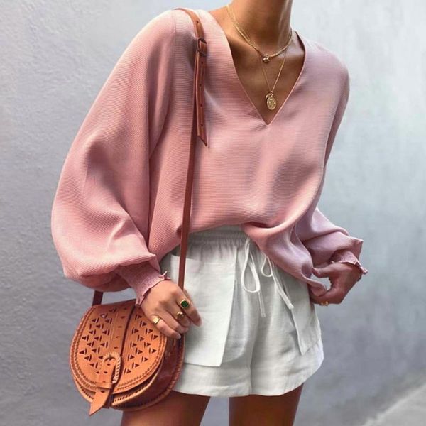 women's blouses & shirts plain pullover v neck women blouse autumn lantern sleeve loose office lady 2021 elegant solid female, White
women's blouses & shirts plain pullover v neck women blouse autumn lantern sleeve loose office lady 2021 elegant solid female, White
