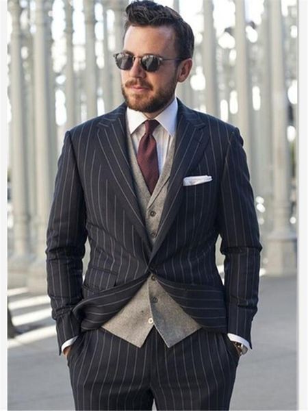 men's suits & blazers the formal stripes black men suit blazer with pants gentlemen party business mens (jacket+pants+vest), White;black
men's suits & blazers the formal stripes black men suit blazer with pants gentlemen party business mens (jacket+pants+vest), White;black