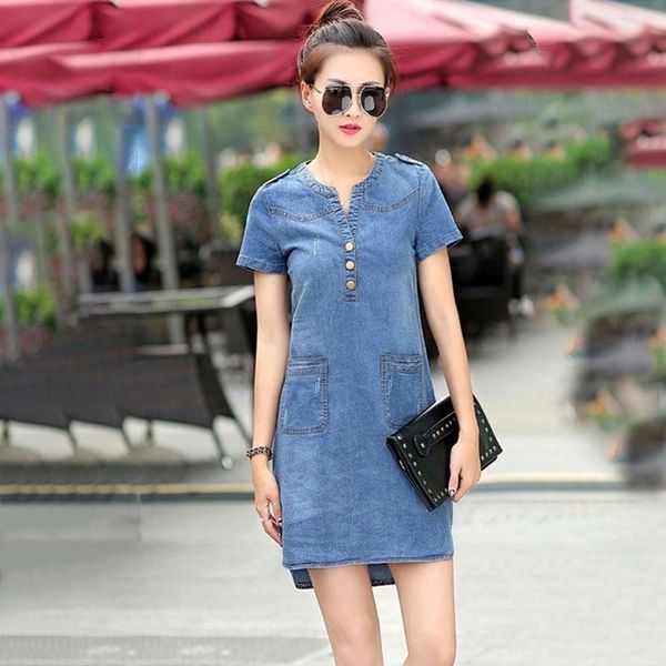 party dresses summer denim dress women mini short sleeve slim jeans wth pocket vestidos clothing, White;black
party dresses summer denim dress women mini short sleeve slim jeans wth pocket vestidos clothing, White;black