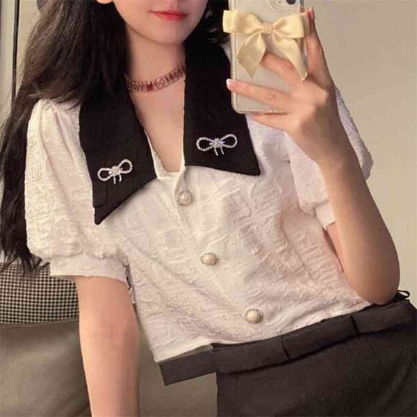 shirt girl korean version of the gentle wind hit color doll collar short-sleeved summer short sweet blouse 210529, White
shirt girl korean version of the gentle wind hit color doll collar short-sleeved summer short sweet blouse 210529, White