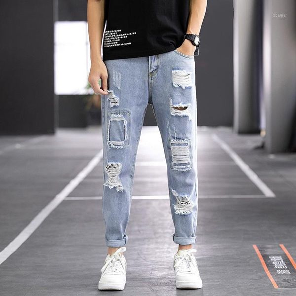 casual cool 2021 men's pants trousers baggy jeans for men stretch slim denim jean man, Blue
