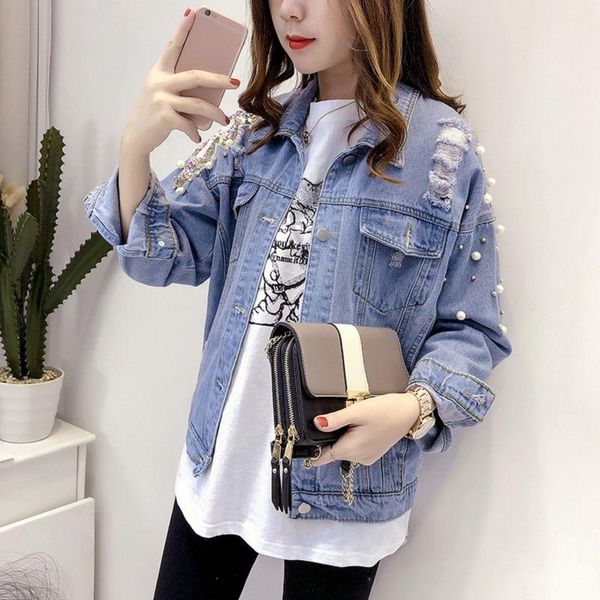 women's jackets women sweet pearl decor denim jacket short broken hole jeans pearls long sleeve casual coat loose female, Black;brown
women's jackets women sweet pearl decor denim jacket short broken hole jeans pearls long sleeve casual coat loose female, Black;brown