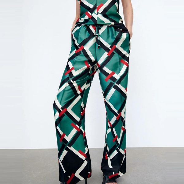 women's pants & capris za 2022 print women high waist wide woman summer geometric fluid trousers tied belt baggy green sets, Black;white
women's pants & capris za 2022 print women high waist wide woman summer geometric fluid trousers tied belt baggy green sets, Black;white