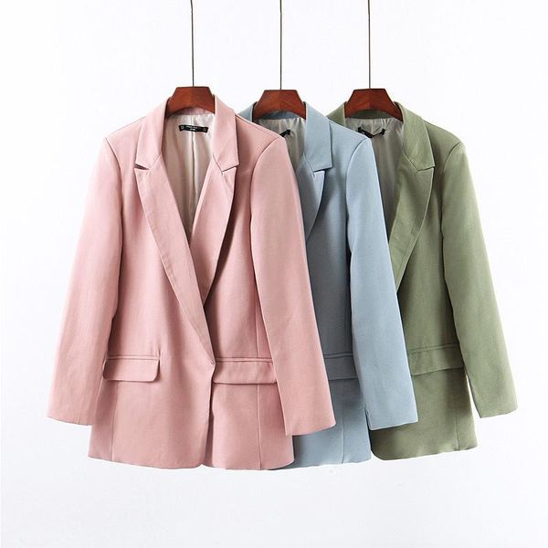 office lady blazer women 2021 fashion coat jacket vintage solid color pink green blue long sleeve pockets female outerwear women's suit, White;black
office lady blazer women 2021 fashion coat jacket vintage solid color pink green blue long sleeve pockets female outerwear women's suit, White;black
