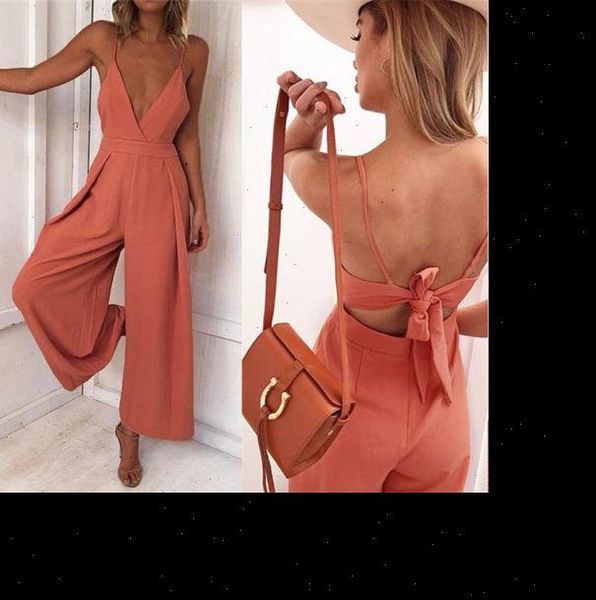 summer fashion sleeveless solid loose womens rompers long playsuit casual v neck bandage backless pants, Black;white
summer fashion sleeveless solid loose womens rompers long playsuit casual v neck bandage backless pants, Black;white