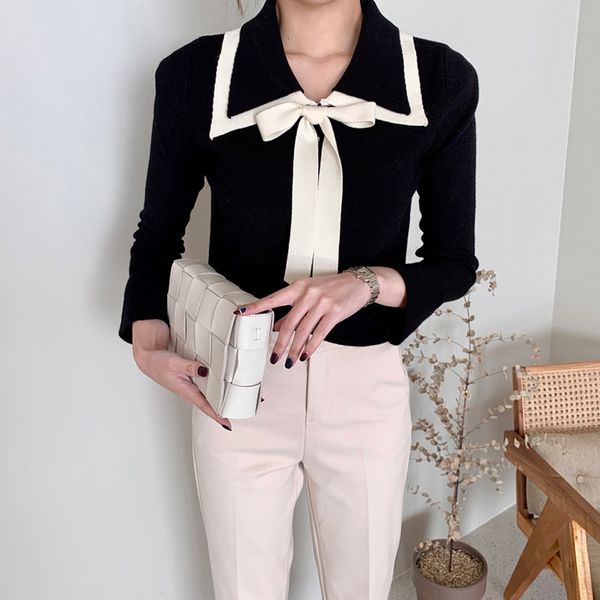 women's t-shirt patchwork turn-down collar sweaters with bow autumn winter arrival long flare sleeve gray black pullover women hhf, White
women's t-shirt patchwork turn-down collar sweaters with bow autumn winter arrival long flare sleeve gray black pullover women hhf, White