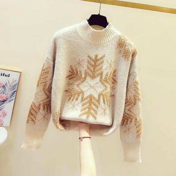 autumn winter women pullovers all-match high collar snowflake pattern loose long sleeve knitted sweaters for mujer women's, White;black
autumn winter women pullovers all-match high collar snowflake pattern loose long sleeve knitted sweaters for mujer women's, White;black