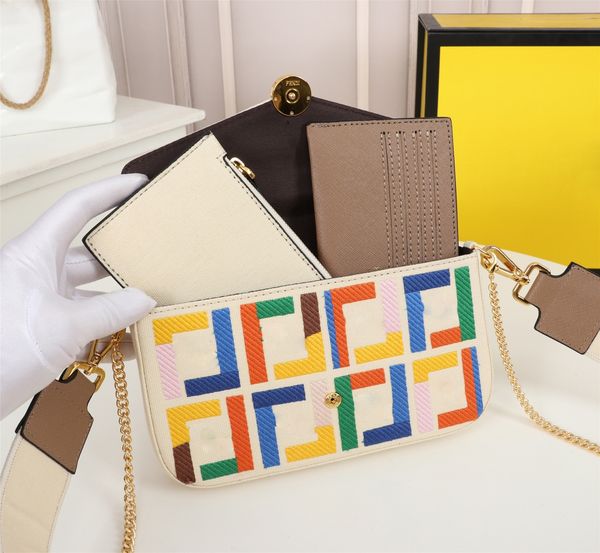 women luxurys designers bags three in one shoulders messenger bag card small coin purse with embroidery wide shoulder strap all match chain
women luxurys designers bags three in one shoulders messenger bag card small coin purse with embroidery wide shoulder strap all match chain