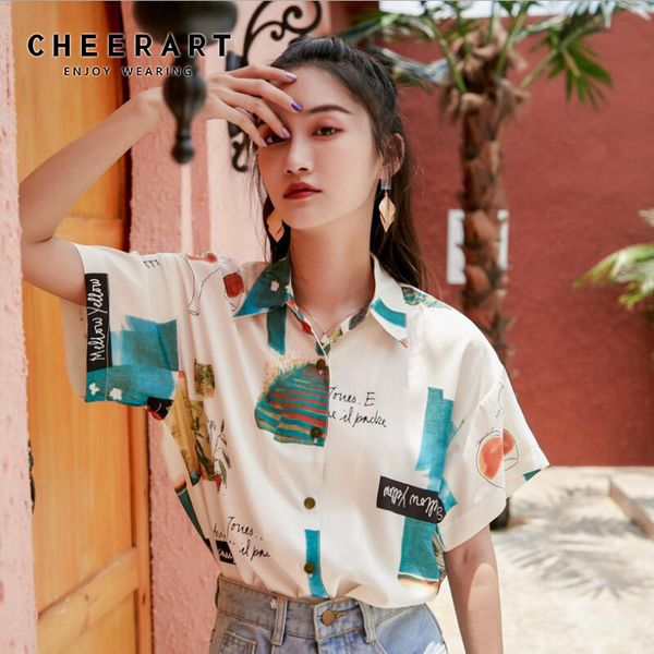 summer short sleeve shirt women chiffon blouse print button up loose collared casual for 210427, White
summer short sleeve shirt women chiffon blouse print button up loose collared casual for 210427, White