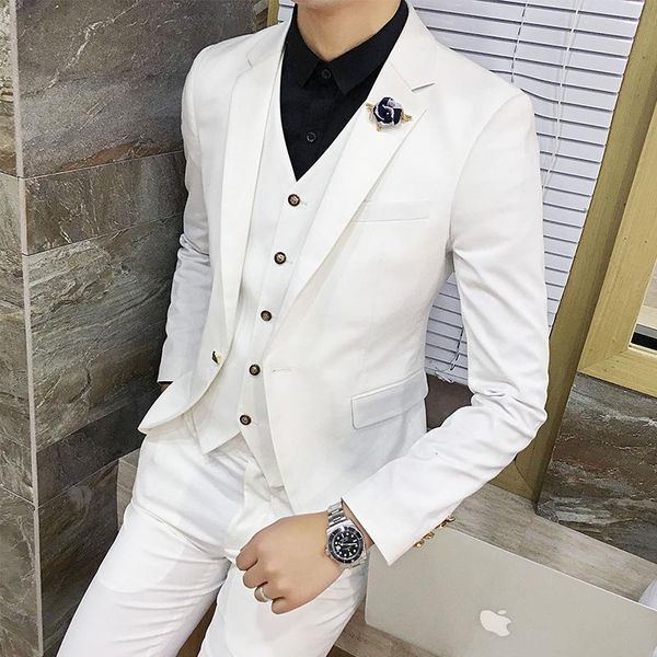 men's suits & blazers 2021 casual metal buttons solid color business wedding suit 3 pcs set jacket coat + pants vest waistcoat, White;black
men's suits & blazers 2021 casual metal buttons solid color business wedding suit 3 pcs set jacket coat + pants vest waistcoat, White;black