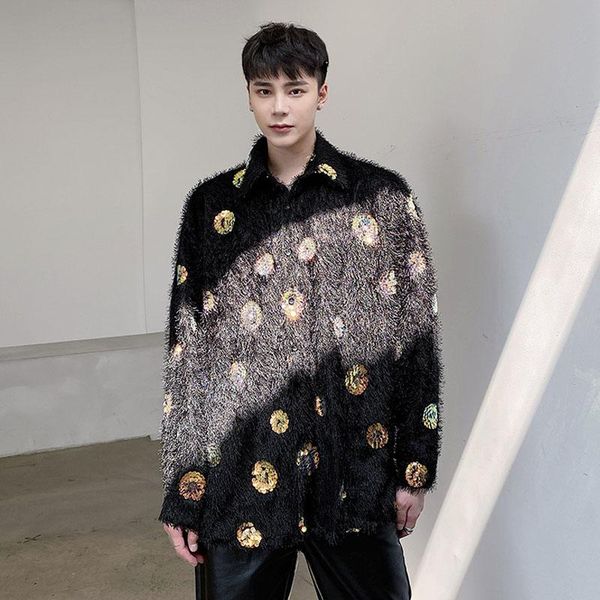 men tassel fur embroidery sequins loose casual long sleeve shirt male streetwear stage fashion show performance clothes men's shirts, White;black
men tassel fur embroidery sequins loose casual long sleeve shirt male streetwear stage fashion show performance clothes men's shirts, White;black