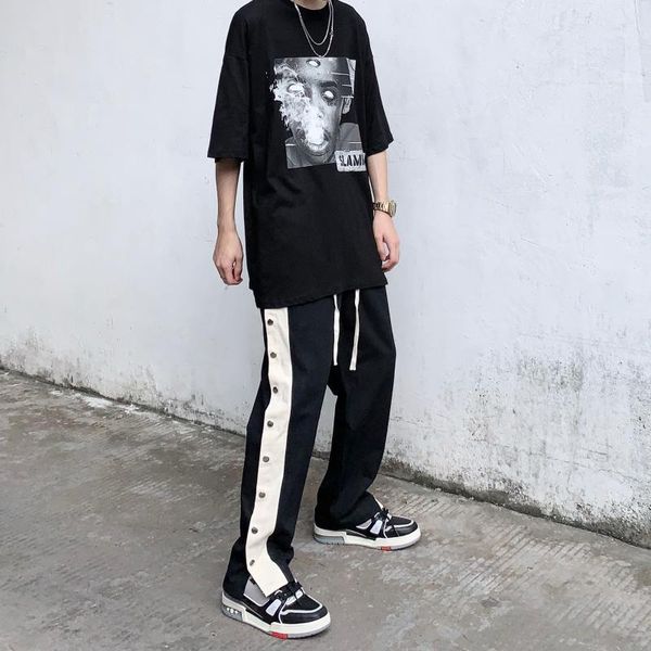 high street style black white breasted pants men's buttons decoration hip hop loose side button wide leg sports drawstring
high street style black white breasted pants men's buttons decoration hip hop loose side button wide leg sports drawstring