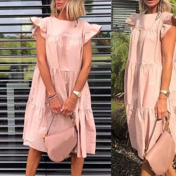 women casual dress solid color o neck ruffled short sleeve large hem a line midi womens clothing summer dresses vestidos, Black;gray
women casual dress solid color o neck ruffled short sleeve large hem a line midi womens clothing summer dresses vestidos, Black;gray
