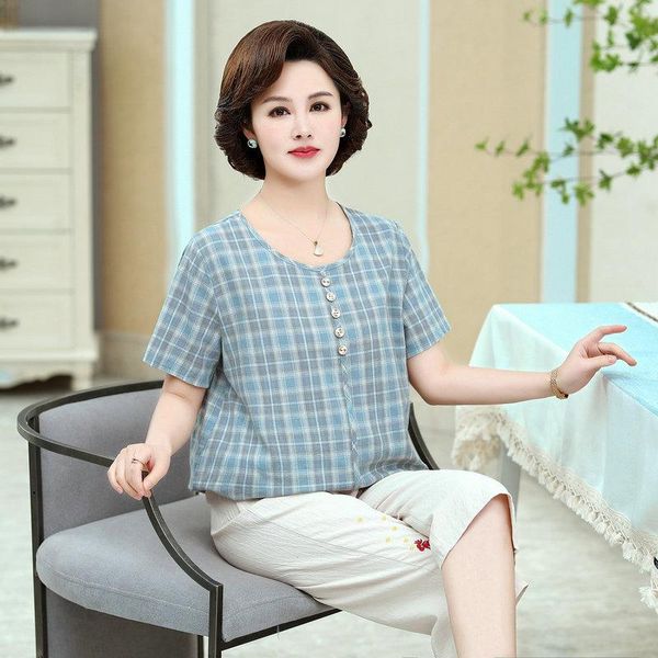 yellow blue plaid twinset middle aged women summer short sleeve and cropped pant 2 pieces suit set plus size clothes 5xl 4xl women's tr, Gray
yellow blue plaid twinset middle aged women summer short sleeve and cropped pant 2 pieces suit set plus size clothes 5xl 4xl women's tr, Gray