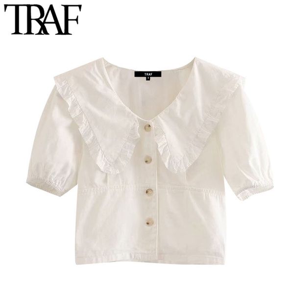 traf women sweet fashion button-up cropped blouses vintage peter pan collar short sleeve female shirts blusas chic 210415, White
traf women sweet fashion button-up cropped blouses vintage peter pan collar short sleeve female shirts blusas chic 210415, White