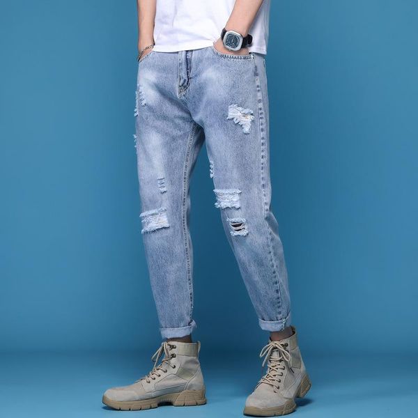 men's jeans nice spring ripped men pants pencil print destroyed hole hip hop slim fit man scratched jean hombre pantalon, Blue
men's jeans nice spring ripped men pants pencil print destroyed hole hip hop slim fit man scratched jean hombre pantalon, Blue