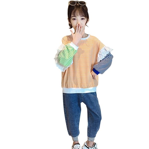 children sport clothes striped suit for girls sweatshirt + jeans kids letter pattern childrens clothing 210527, White
children sport clothes striped suit for girls sweatshirt + jeans kids letter pattern childrens clothing 210527, White