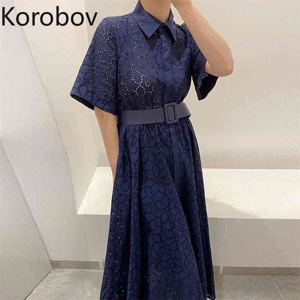 korobov korean chic turn-down collar women dress vintage ol single breasted female dresses summer hollow out sashes robe femme 210430, Black;gray
korobov korean chic turn-down collar women dress vintage ol single breasted female dresses summer hollow out sashes robe femme 210430, Black;gray