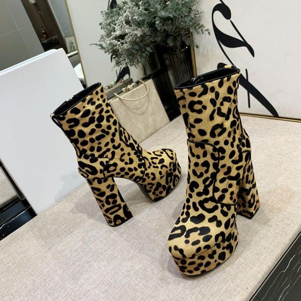 boots leopard print design chunky high heelreal leather lace up thick sole ankle winter platform increased short, Black
boots leopard print design chunky high heelreal leather lace up thick sole ankle winter platform increased short, Black