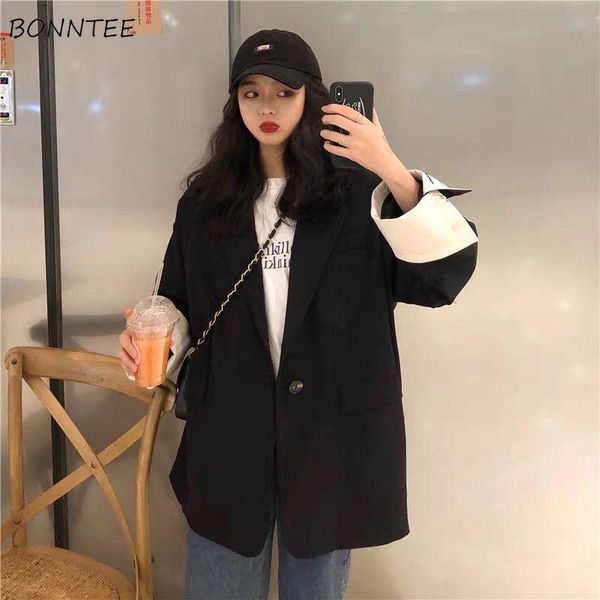 women blazers casual notched single button solid loose oversized student outwear all-match streetwear korean style fashion chic women's, White;black
women blazers casual notched single button solid loose oversized student outwear all-match streetwear korean style fashion chic women's, White;black