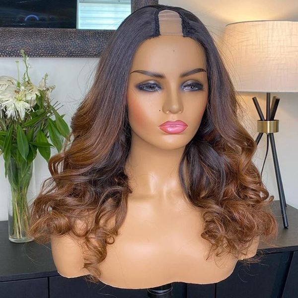 lace wigs 250density body wave ombre brown machine made human hair for women half peruvian remy, Black;brown 
lace wigs 250density body wave ombre brown machine made human hair for women half peruvian remy, Black;brown
