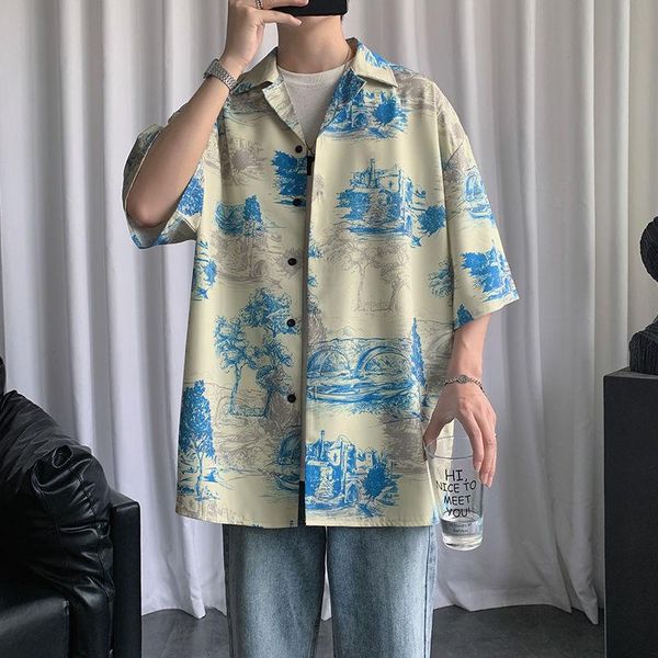 men's casual shirts 2021 summer youth loose single-breasted personalized printed short-sleeved shirt fashion jacket, White;black
men's casual shirts 2021 summer youth loose single-breasted personalized printed short-sleeved shirt fashion jacket, White;black