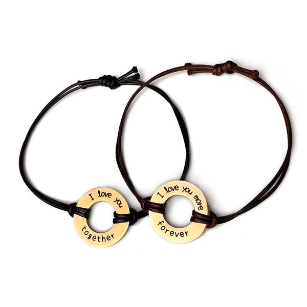 link, chain vintage stainless steel lettering cowhide rope adjustable bracelet for women unique geometry couple bangles valentines gift, Black
link, chain vintage stainless steel lettering cowhide rope adjustable bracelet for women unique geometry couple bangles valentines gift, Black