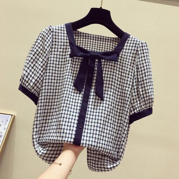 women's blouses & shirts shirt women summer puff-sleeve square collar bow check chiffon sweet girls short sleeve korean fashion vintage, White
women's blouses & shirts shirt women summer puff-sleeve square collar bow check chiffon sweet girls short sleeve korean fashion vintage, White