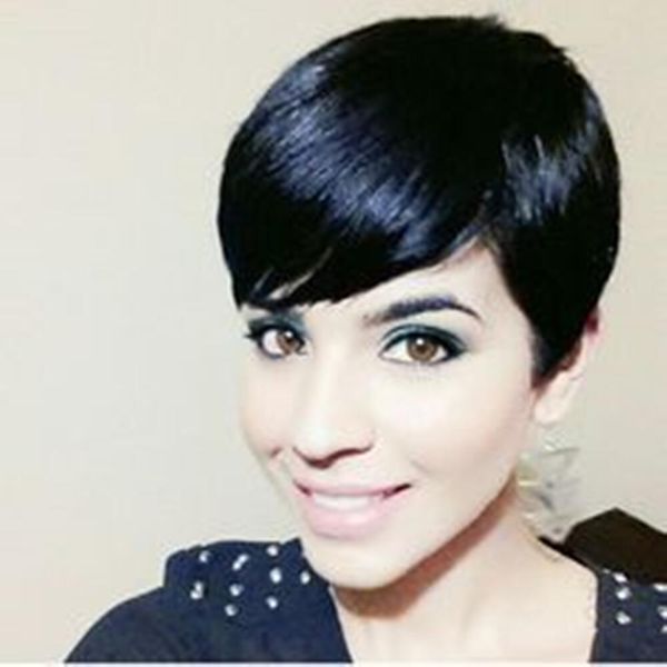 short pixie cut none lace front human hair wigs with bangs for black women machine made brazilian remy wig, Black;brown
short pixie cut none lace front human hair wigs with bangs for black women machine made brazilian remy wig, Black;brown