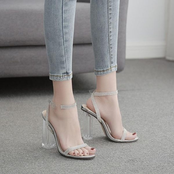 women's shoes transparent rhinestone thick high-heeled plus size sandals buckle side empty zl, Black
women's shoes transparent rhinestone thick high-heeled plus size sandals buckle side empty zl, Black