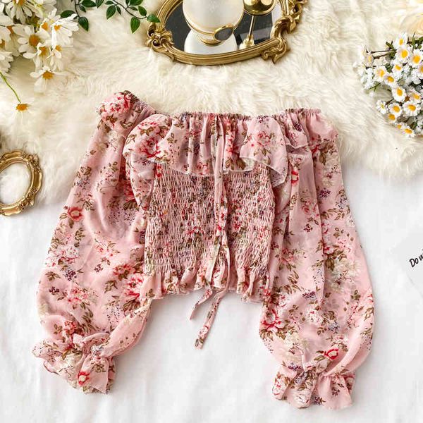 blouses spring autumn women korean style floral print chiffon sweet ruffles slash neck puff sleeve pleated shirt, White
blouses spring autumn women korean style floral print chiffon sweet ruffles slash neck puff sleeve pleated shirt, White
