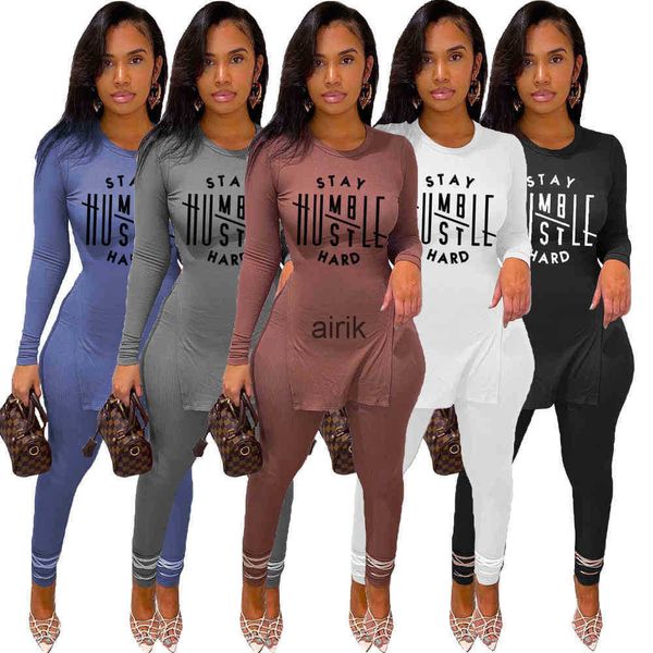 

women tracksuits casual ribbed letter printed two pieces pants set deisgner pink color outfits tshirt solid long sleeve plus size woman, Gray