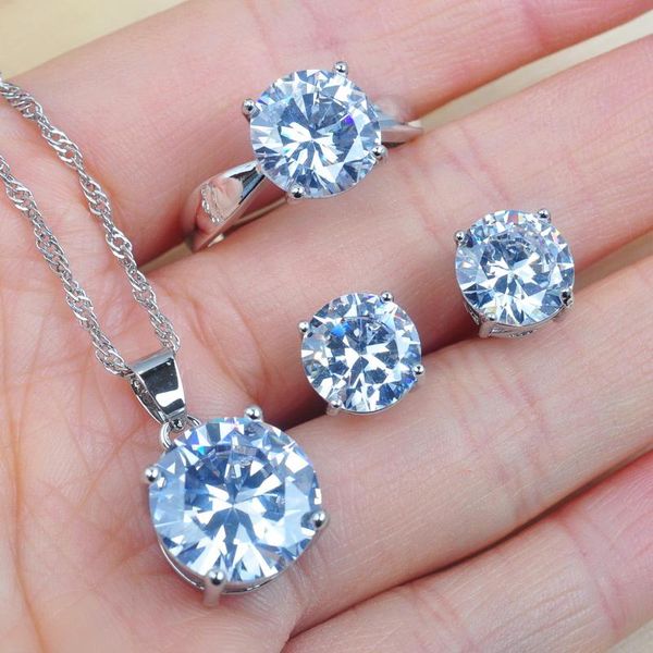 earrings & necklace classic wedding jewelry sets round white cubic zirconia pendants earring ring for women, Silver
earrings & necklace classic wedding jewelry sets round white cubic zirconia pendants earring ring for women, Silver