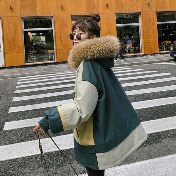 women's down & parkas streetwear 2021 big fur collor autumn winter jacket women splicing colors coat loose snow outwear style, Black
women's down & parkas streetwear 2021 big fur collor autumn winter jacket women splicing colors coat loose snow outwear style, Black