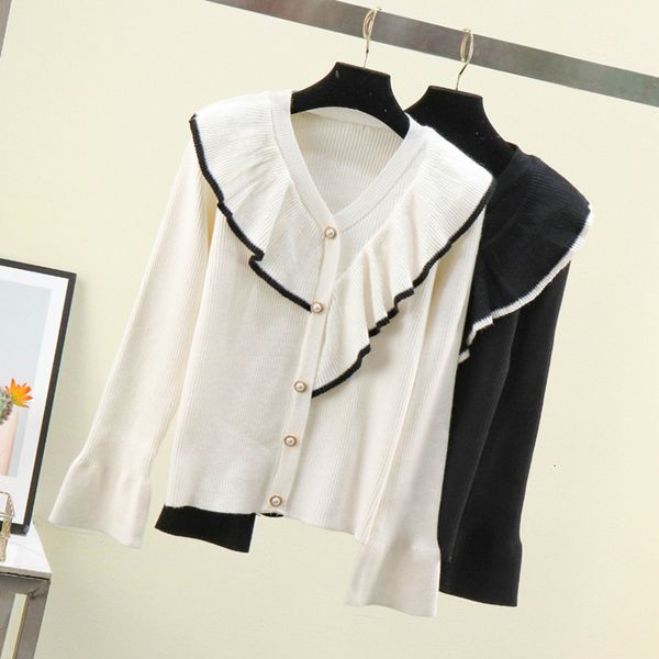 sweaters autumn elegant ruffles cardigans sweater women flare long sleeve v-neck pearls button down knitted jacket coat pull femme, White;black
sweaters autumn elegant ruffles cardigans sweater women flare long sleeve v-neck pearls button down knitted jacket coat pull femme, White;black