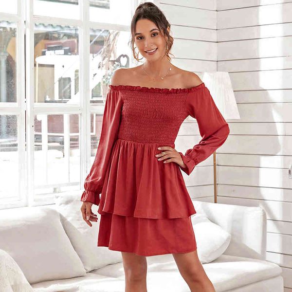 women off the shoulder cake fall long sleeve mini dress red wl230, Black;gray
women off the shoulder cake fall long sleeve mini dress red wl230, Black;gray