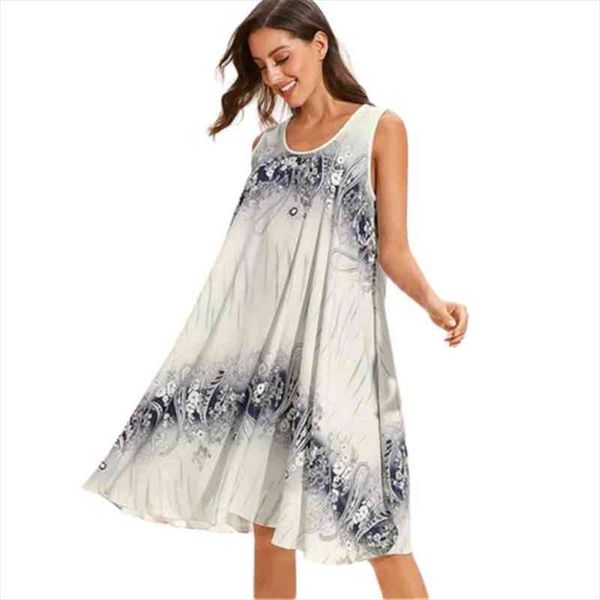 summer print o-neck plus size women dresses s-5xl beach casual loose sleeveless elegant ladies tank mini, Black;gray 
summer print o-neck plus size women dresses s-5xl beach casual loose sleeveless elegant ladies tank mini, Black;gray