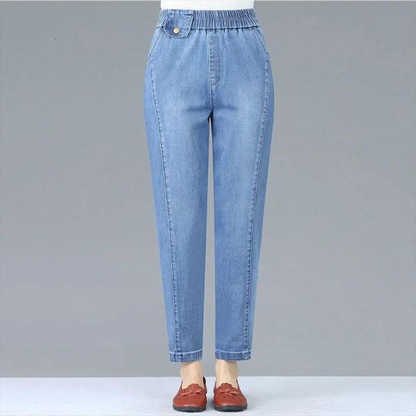 elastic waist harem plus size womens jeans button denim pants spring autumn mom ankle length loose straight t trousers, Blue
elastic waist harem plus size womens jeans button denim pants spring autumn mom ankle length loose straight t trousers, Blue