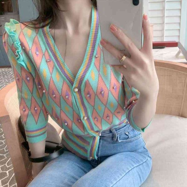 knitted short sleeve women thin cardigan sweaters spring summer v-neck argyle cropped fashion slim female jackets, White;black
knitted short sleeve women thin cardigan sweaters spring summer v-neck argyle cropped fashion slim female jackets, White;black