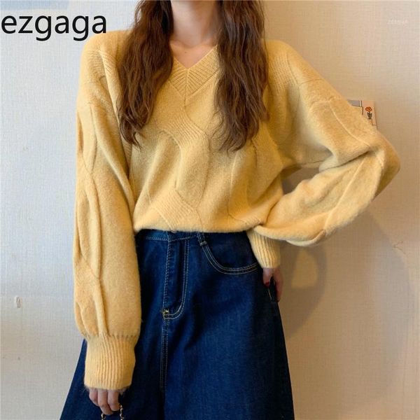 ezgaga warm sweater knitted autumn winter 2021 korean v-neck long lantern sleeve simple jumper outwear solid pullover women's sweaters, White;black
ezgaga warm sweater knitted autumn winter 2021 korean v-neck long lantern sleeve simple jumper outwear solid pullover women's sweaters, White;black