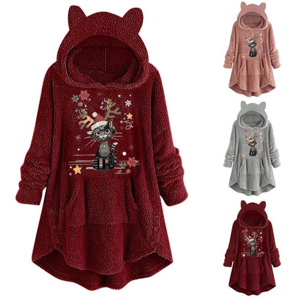 women's jackets womens thickened christmas overcoat plush warm coat long sleeve cute cat print hoodie pullover jacket with pocket, Black;brown
women's jackets womens thickened christmas overcoat plush warm coat long sleeve cute cat print hoodie pullover jacket with pocket, Black;brown