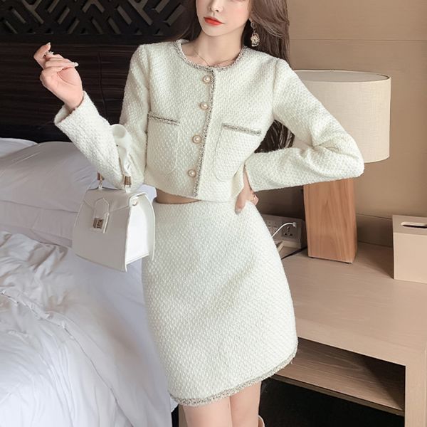 two piece dress autumn winter tweed wool 2 set women single breasted skirt sets female fringed trim short jacket coat & bodycon su, White
two piece dress autumn winter tweed wool 2 set women single breasted skirt sets female fringed trim short jacket coat & bodycon su, White