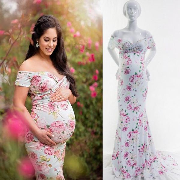 maternity dresses fashion print floral dress pregnant clothing pography props long length for women pregnancy, White
maternity dresses fashion print floral dress pregnant clothing pography props long length for women pregnancy, White