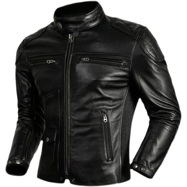 men's leather & faux 2021 spring and autumn stand-up collar first layer cowhide jacket motorcycle casual style slim short coat, Black
men's leather & faux 2021 spring and autumn stand-up collar first layer cowhide jacket motorcycle casual style slim short coat, Black