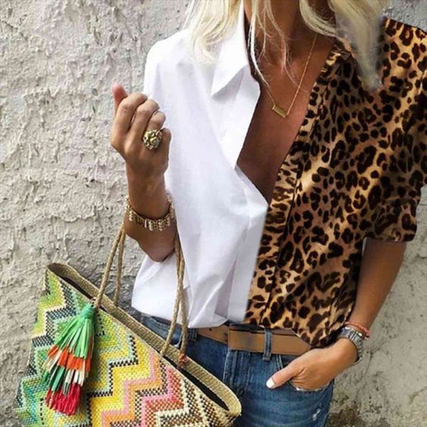 spring v neck leopard womens blouses fashion patchwork clothing turn down collar solid office lady shirts, White
spring v neck leopard womens blouses fashion patchwork clothing turn down collar solid office lady shirts, White