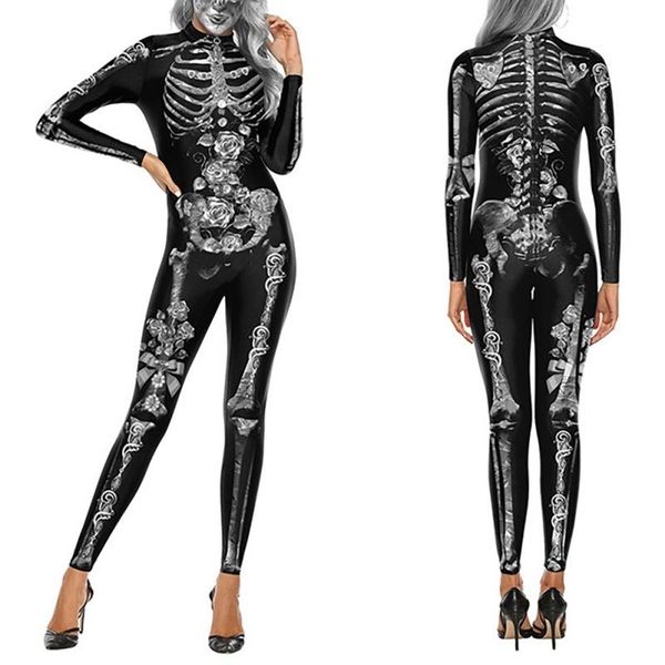 halloween skull rose print women bodysuits costumes skeleton back zipper jumpsuits cosplay plus size 2021 women's & rompers, Black;white
halloween skull rose print women bodysuits costumes skeleton back zipper jumpsuits cosplay plus size 2021 women's & rompers, Black;white